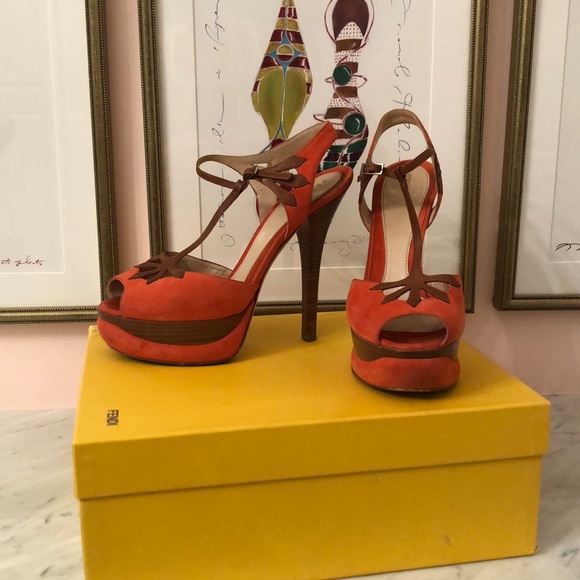 Fendi Shoes - Fendi Geranium + Cognac platform sandal